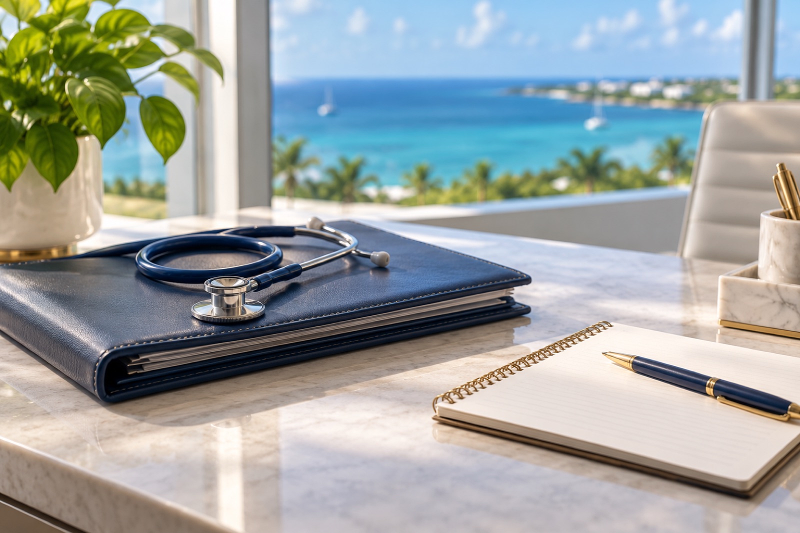 Healthcare planning materials on a desk